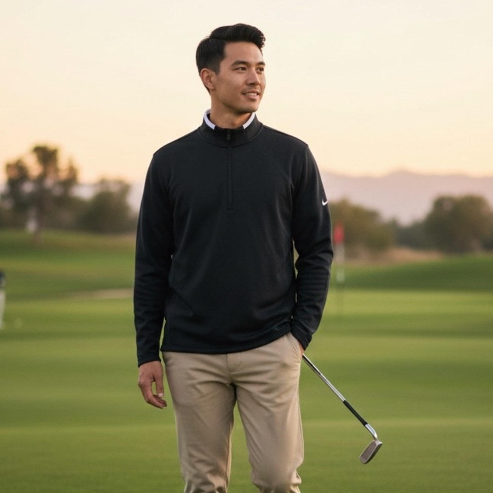 Nike Golf Men's Dri-Fit L/S 1/2 Zipper Black/White Pull-Over Shirt Size-XL EUC